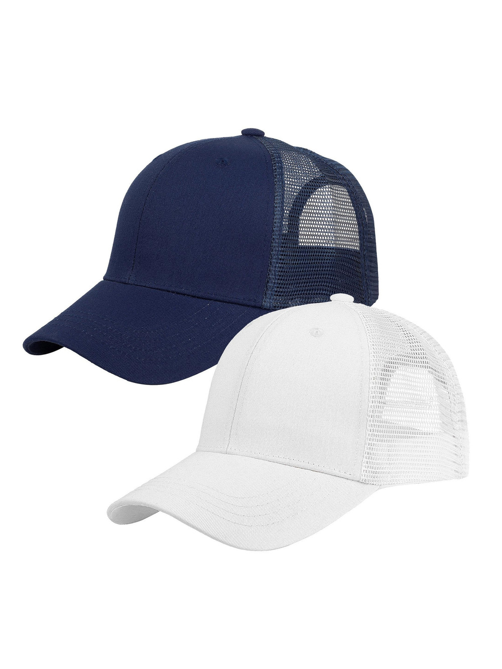 Trucker Hat Baseball Cap Structured Plain Design | 2 Pack, White, Navy | Size OS